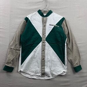 Mo Betta Button Up Shirt Mens 15.5 Green White Tan Colorblock Geometric Vintage